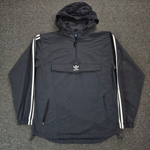 Vintage Adidas Jacket Mens Small Classic Trefoil Anorak Kangaroo Pocket Hooded.